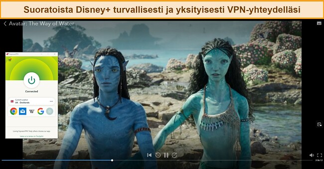 Kuva osoittaa, miten katsella Disney Plussaa VPN:n avulla: opas Disney Plussan suoratoistoon Avatarin kautta ExpressVPN:n UK-palvelimen avulla
